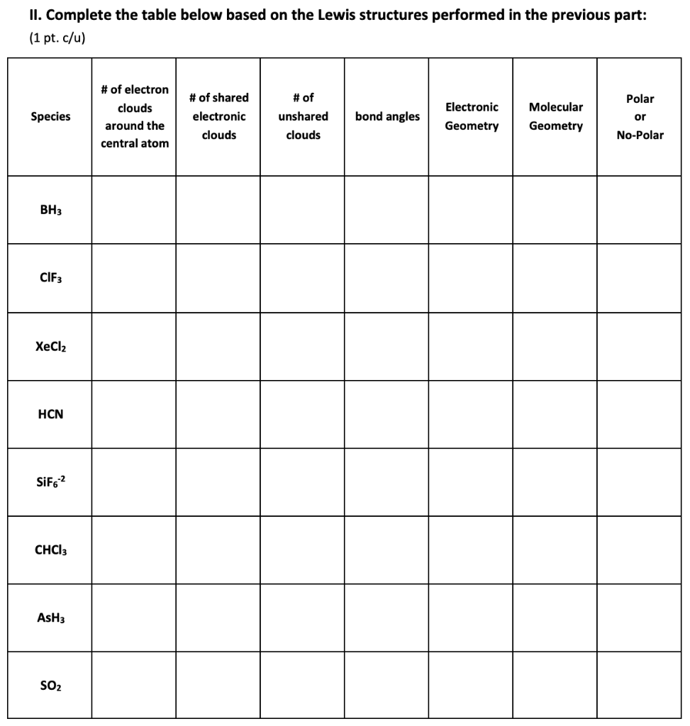 Solved II. Complete the table below based on the Lewis | Chegg.com