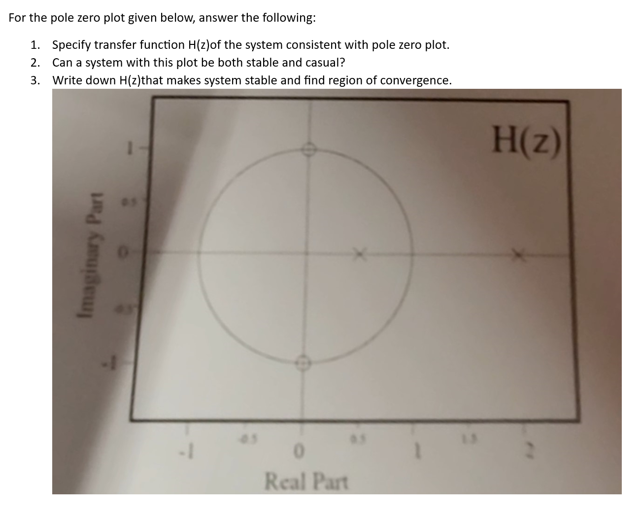 Solved For The Pole Zero Plot Given Below, Answer The | Chegg.com