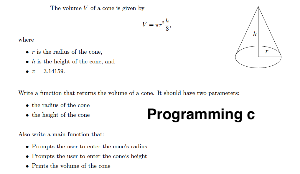 Solved The volume V of a cone is given by V = rm2h 3' where | Chegg.com