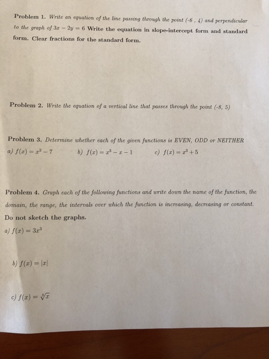 Solved Problem 1. Write an equation of the line passing | Chegg.com