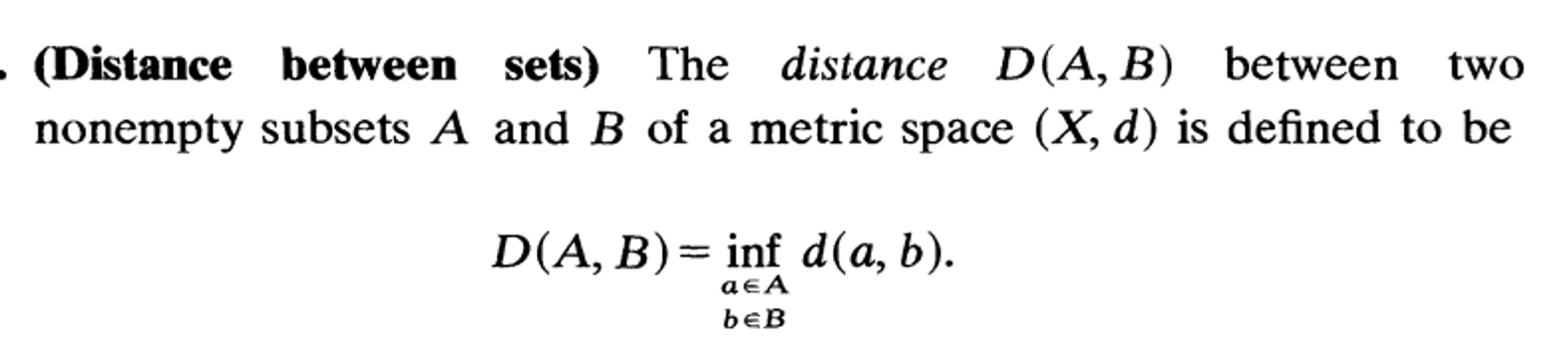 Solved (Distance Between Sets) ﻿The Distance D(A,B) ﻿between | Chegg.com