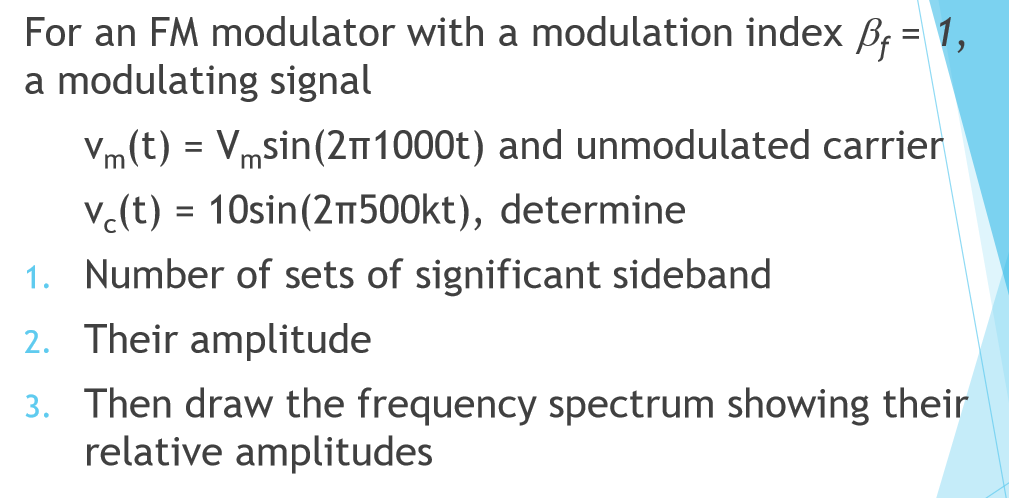 Solved For an FM modulator with a modulation index Be = 1, a | Chegg.com