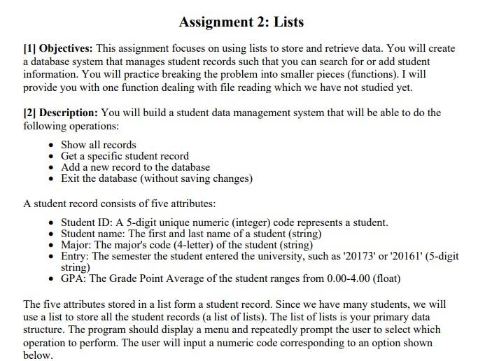 Solved Assignment 2 Lists 1 Objectives This assignment Chegg