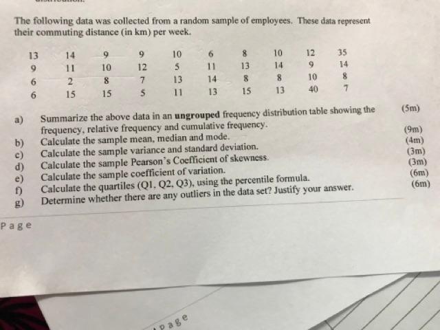Solved The following data was collected from a random sample | Chegg.com