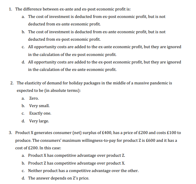 Solved 1. The difference between ex-ante and ex-post | Chegg.com