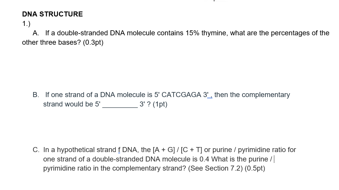 Solved DNA STRUCTURE 1.) A. If a double-stranded DNA | Chegg.com