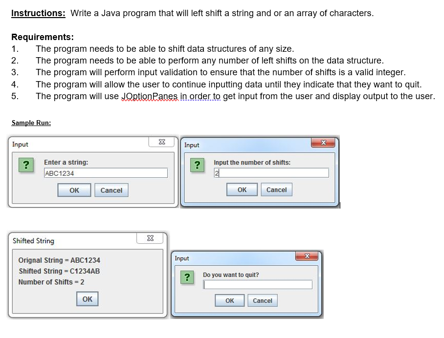 Solved Instructions: Write a Java program that will left | Chegg.com