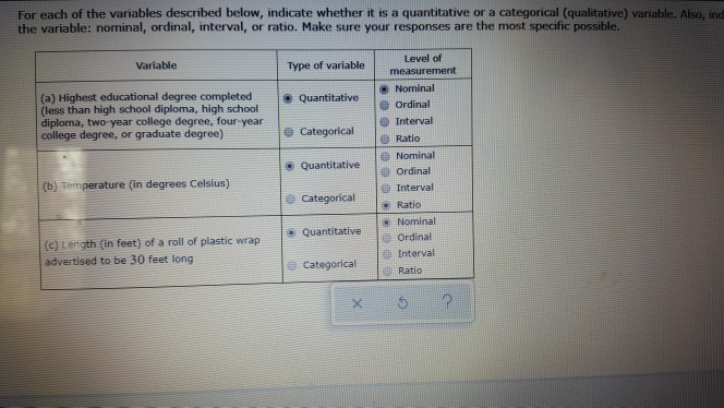 Solved For Each Of The Variables Described Below, Indicate | Chegg.com