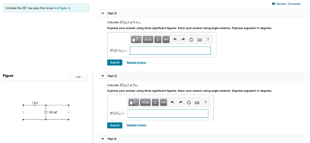 Solved A Review Constants Consider the RC low-pass filter | Chegg.com