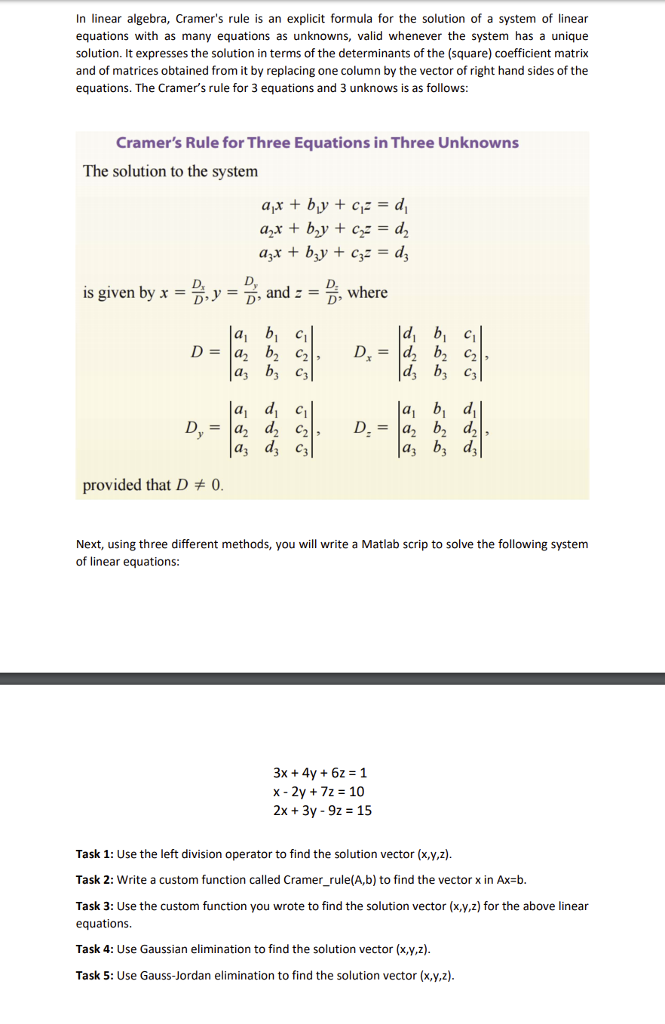 Solved In linear algebra, Cramer's rule is an explicit | Chegg.com