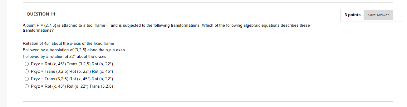 Solved QUESTION 11 3 points Save Answer A point P = {2,7,3} | Chegg.com