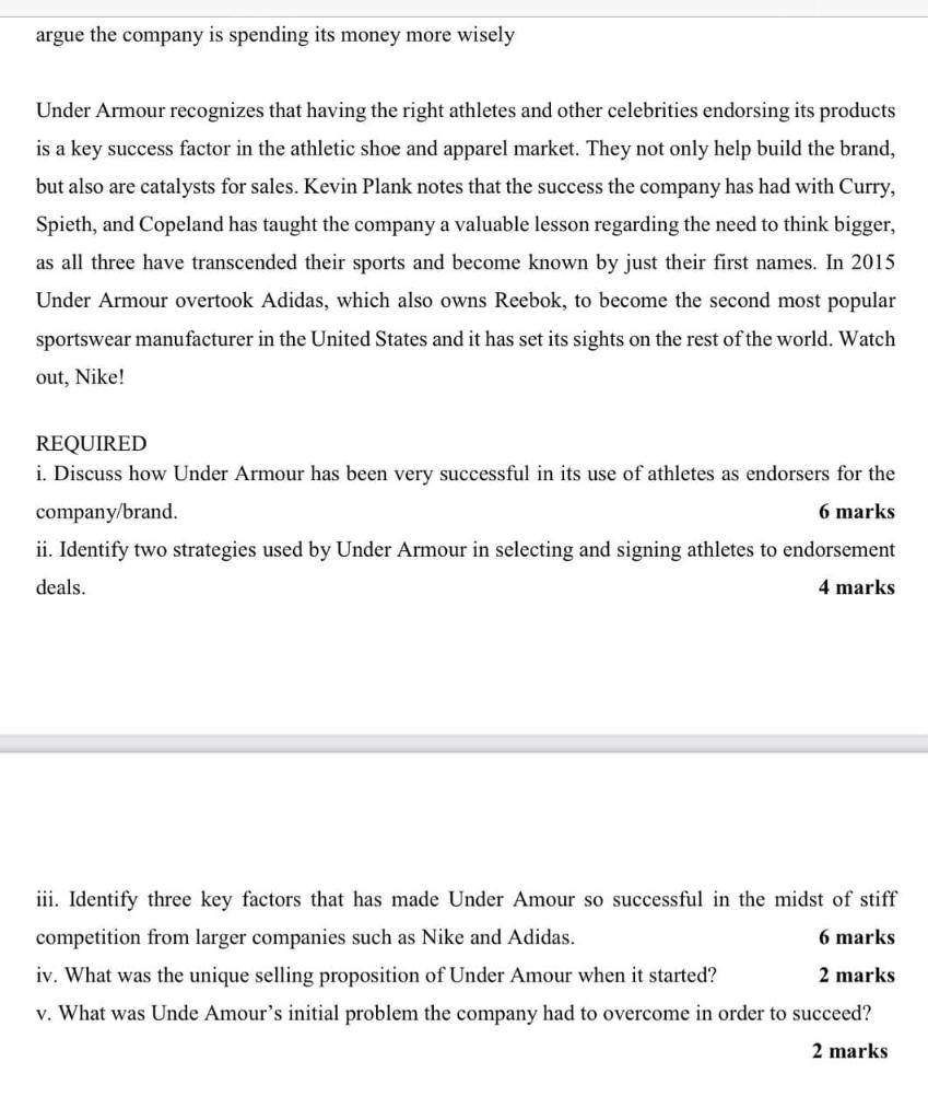Solved Case Study UNDER ARMOUR SUCCESS IN ITS USE OF