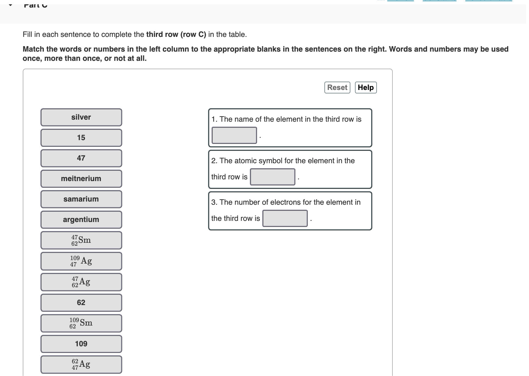 Solved Fill in each sentence to complete the first row row