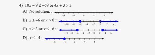 Solved 4) 10x -95-69 or 4x +3> 3 A) No solution. + B) x5-6 | Chegg.com