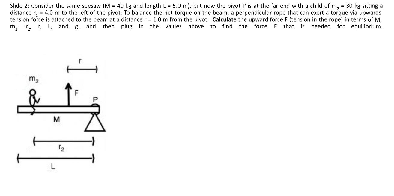 Solved Slide 2: Consider the same seesaw (M=40 kg and length | Chegg.com