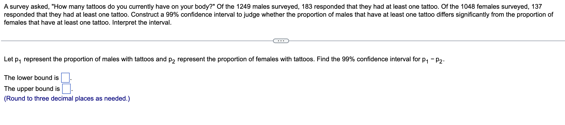 Solved females that have at least one tattoo. Interpret the | Chegg.com