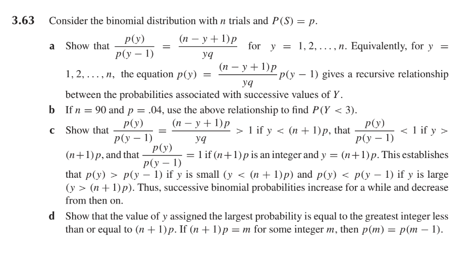 Solved 3.63 Consider the binomial distribution with n trials | Chegg.com