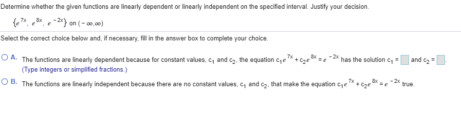 Solved Determine whether the functions y, and y2 are | Chegg.com