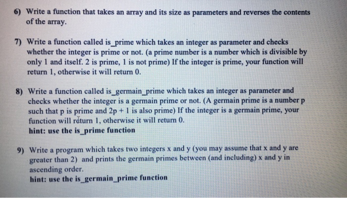 Solved 6) Write a function that takes an array and its size | Chegg.com