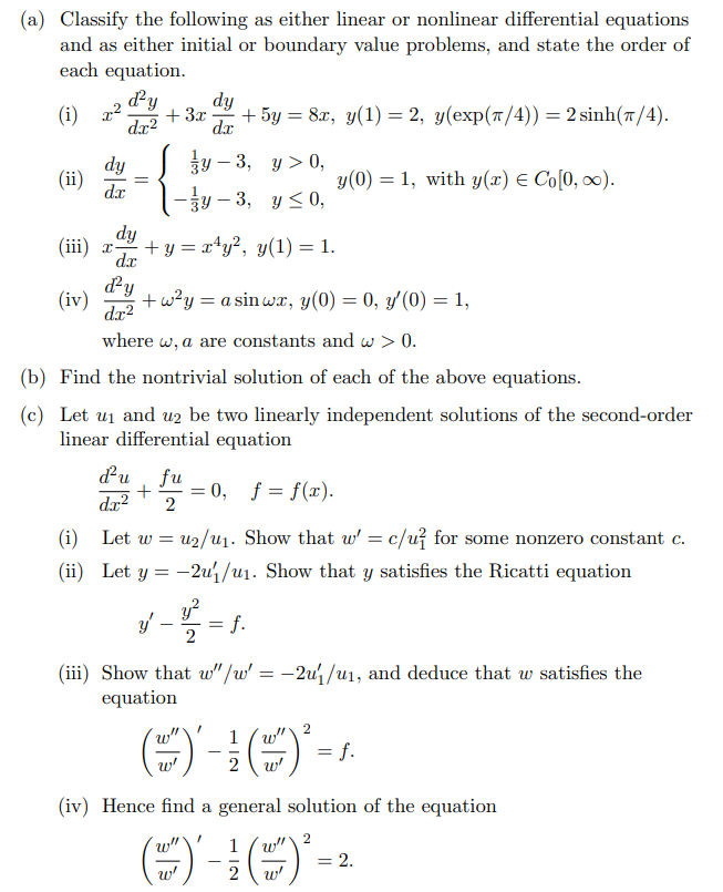 Solved day = dr2 (a) Classify the following as either linear | Chegg.com