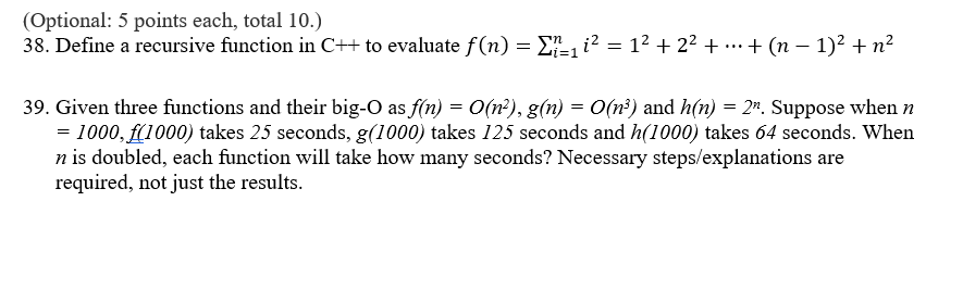 Solved Optional 5 Points Each Total 10 38 Define A Chegg Com