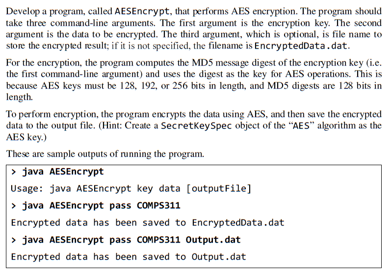 Solved Develop a program, called AESEncrypt, that performs | Chegg.com