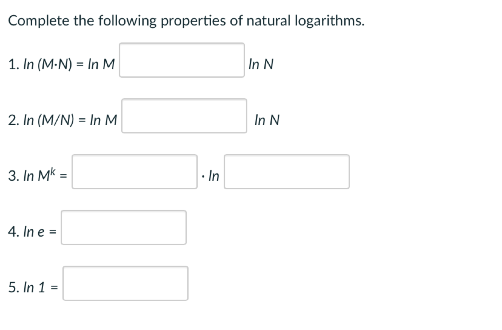 Solved Complete the following properties of natural | Chegg.com