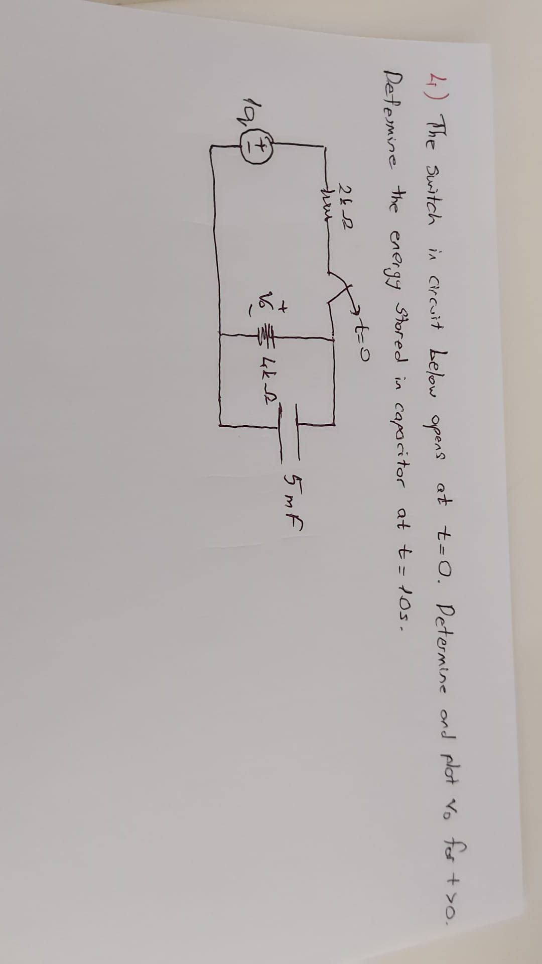 4) The switch in circuit below opens at t=0. | Chegg.com