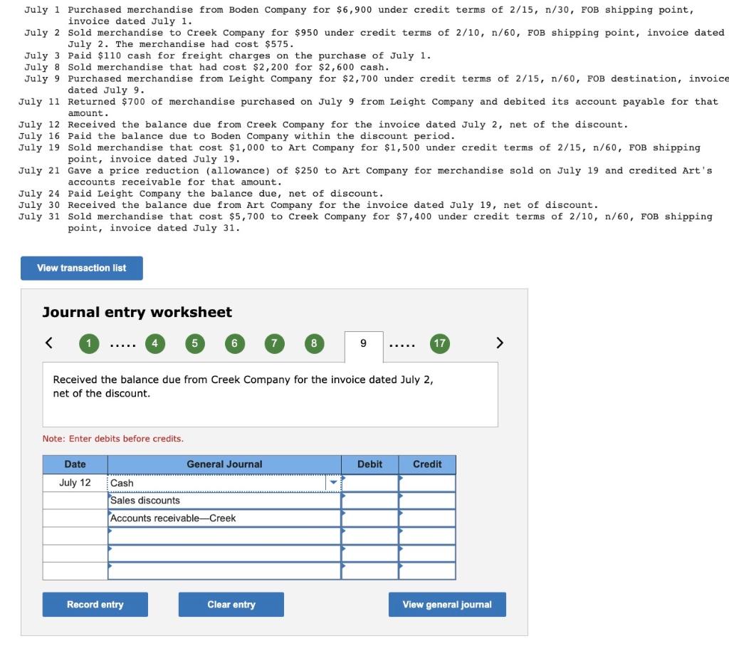 Solved Journal entry worksheet Received the balance due from