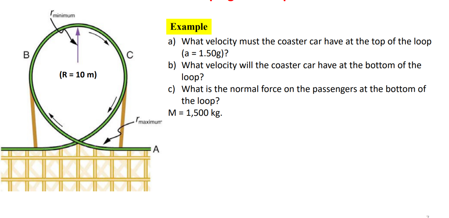 Solved minimum B C Example a) What velocity must the coaster | Chegg.com