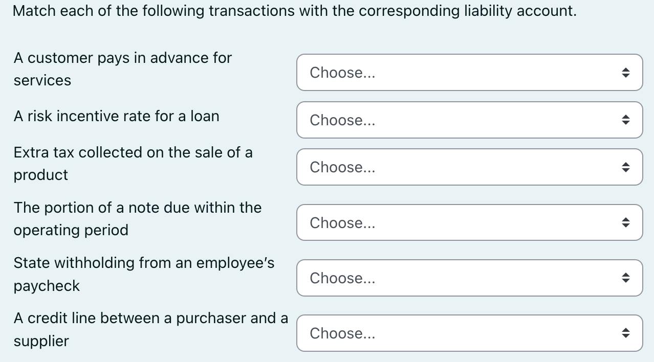 Solved Match each of the following transactions with the | Chegg.com