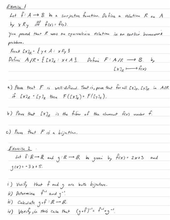 Solved Exercise ! Let F: A B Be A Surjective Function. De | Chegg.com