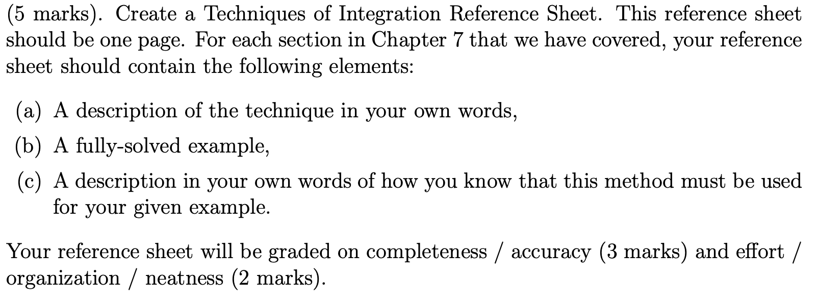 5 marks). Create a Techniques of Integration | Chegg.com