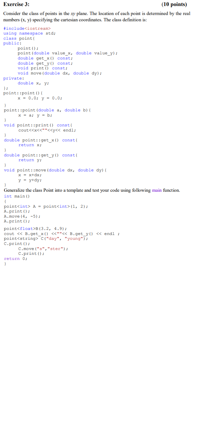 Solved Exercise 3: (10 points) Consider the class of points | Chegg.com