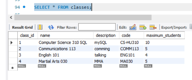 Solved Write a SELECT statement that returns all class data | Chegg.com