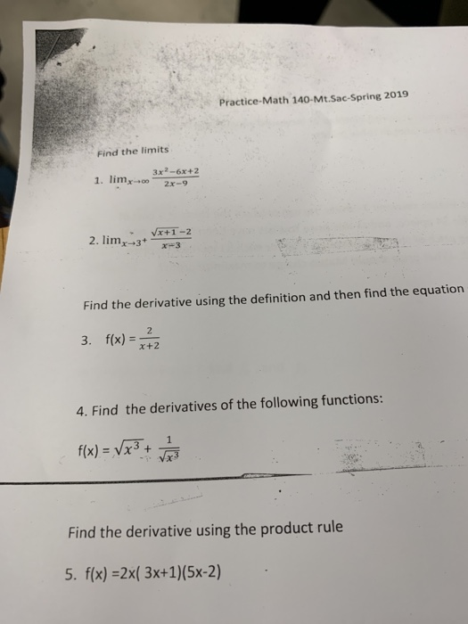 Solved PracticeMath 140Mt.SacSpring 2019 Find the Ilimits