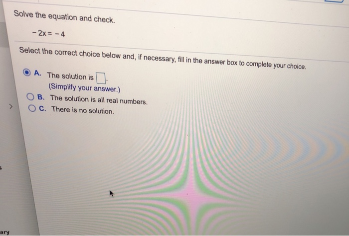 Solved Solve the equation and check. Select the correct | Chegg.com