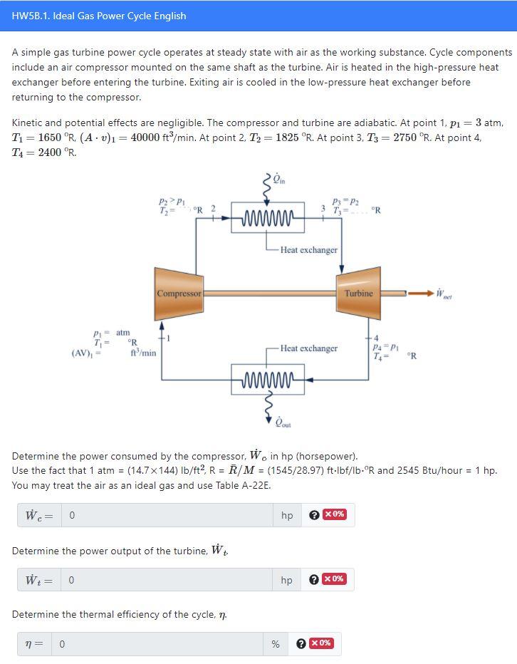 Solved HW5B.1. Ideal Gas Power Cycle English A simple gas | Chegg.com