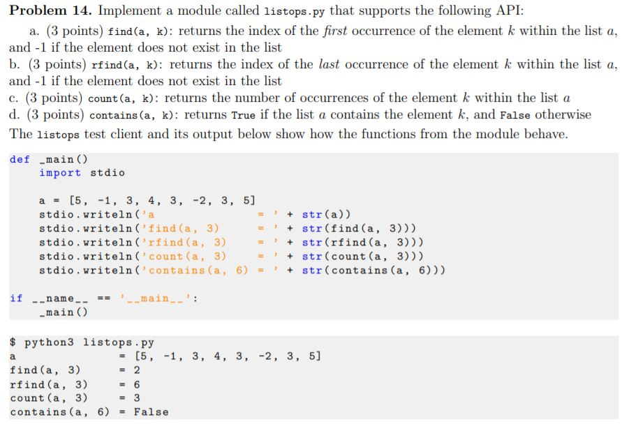 Solved Problem 14. Implement a module called listops.py that | Chegg.com