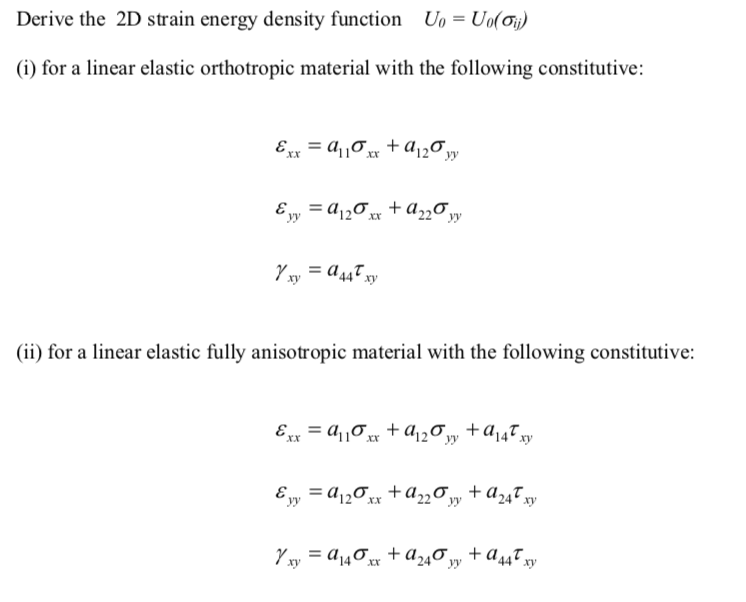 Solved Derive The 2D Strain Energy Density Function Uo- Uol) | Chegg.com