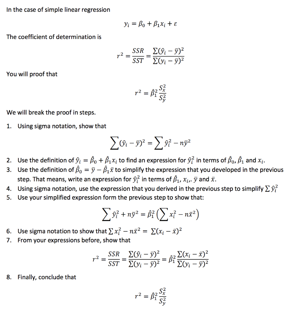 In The Case Of Simple Linear Regression Yi Be Chegg Com