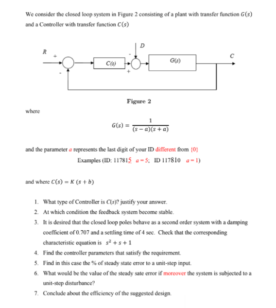 Solved We consider the closed loop system in Figure 2 | Chegg.com
