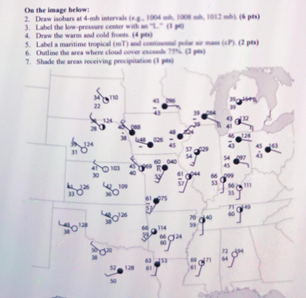 Solved On the image below 2. Draw isobars at 4mb intervals