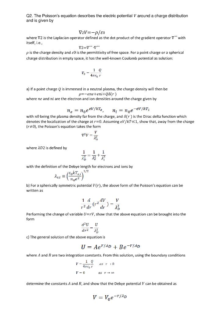 Solved Q2. The Poisson's equation describes the electric | Chegg.com