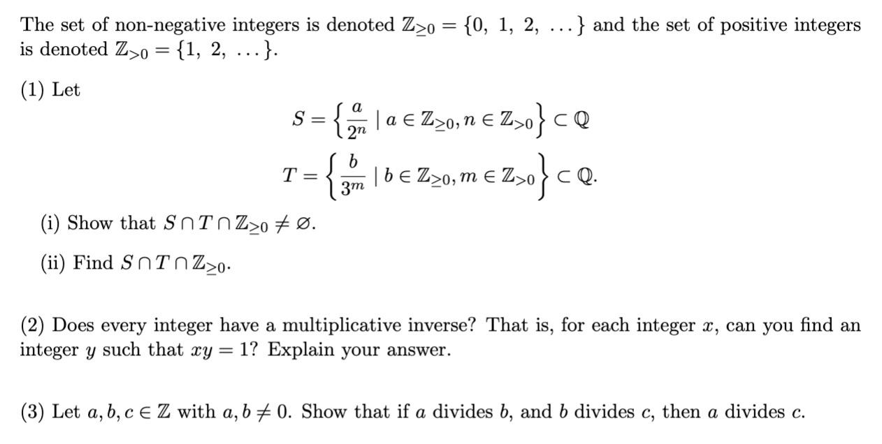 Solved The set of non-negative integers is denoted | Chegg.com