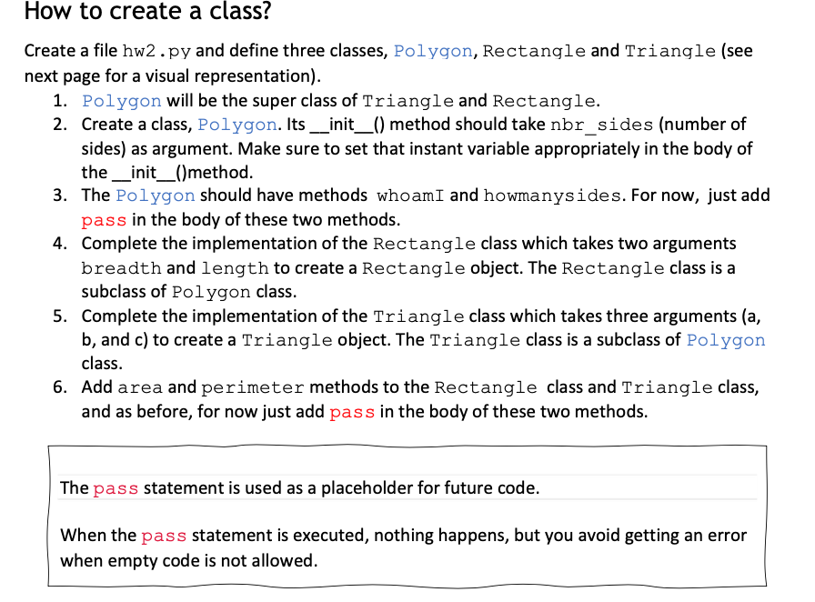 Solved How to create a class? Create a file hw2.py and | Chegg.com