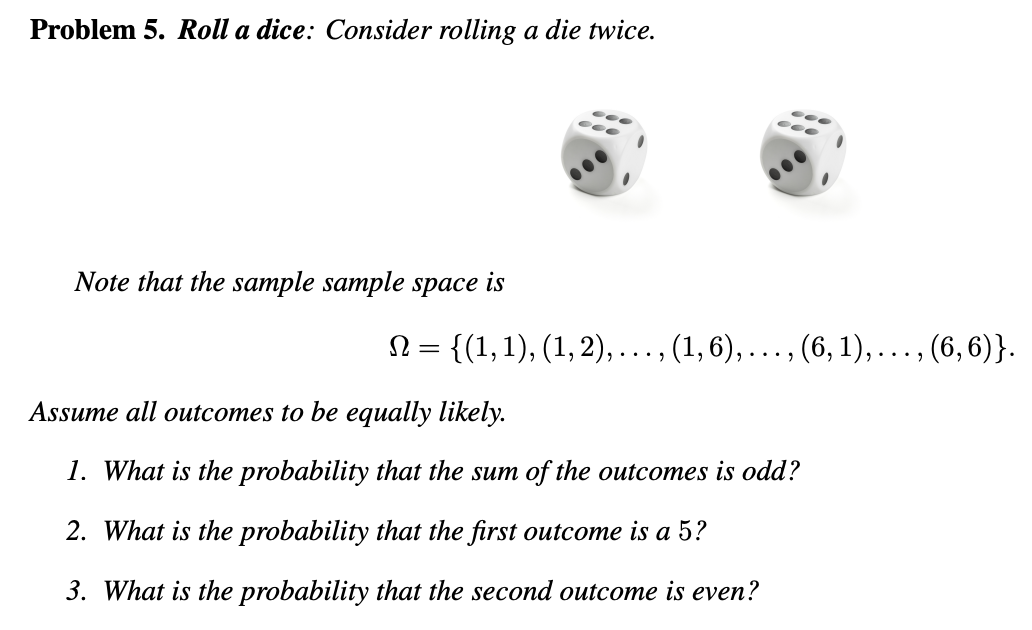 Solved Problem 5. Roll a dice: Consider rolling a die twice. | Chegg.com