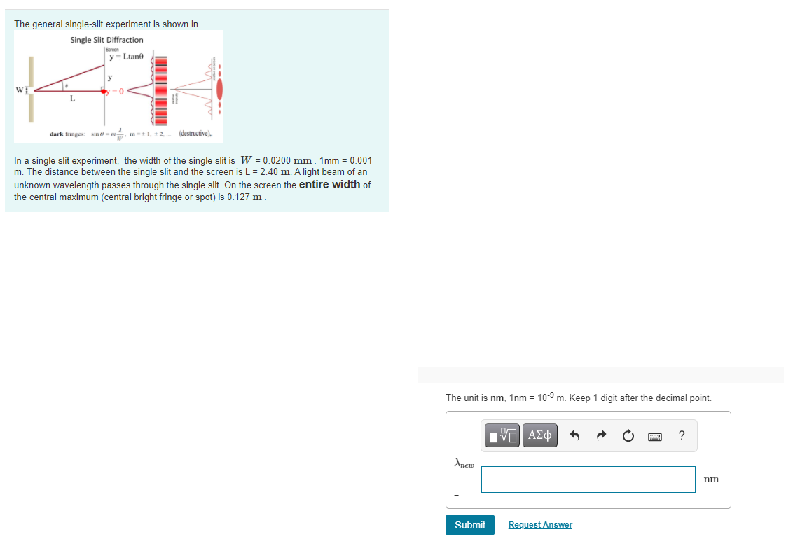 Solved The general single-slit experiment is shown in Single | Chegg.com