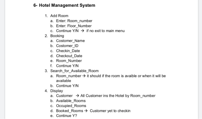 Solved Write C Java Programming Language Hotel Management System Q