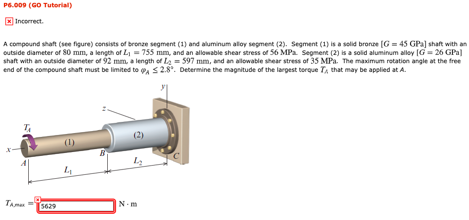 Solved P6.009 (GO Tutorial) x Incorrect. A compound shaft | Chegg.com